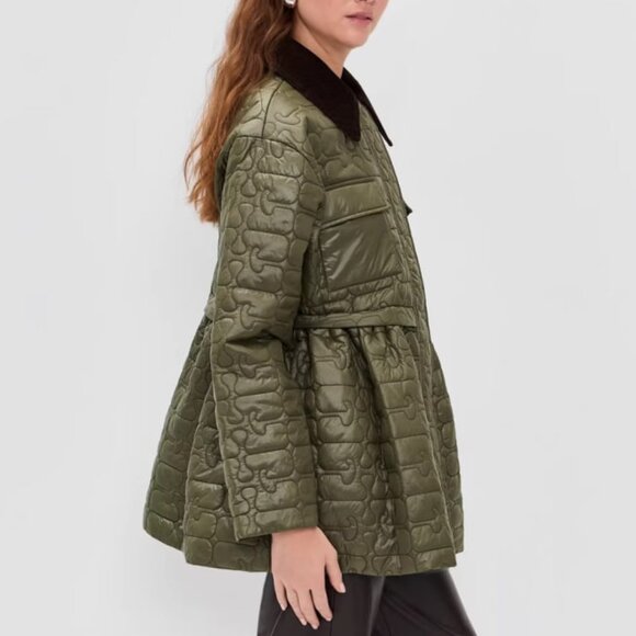 Ganni Quilt Midi Jacket Dark Green NWOT - Picture 2 of 10